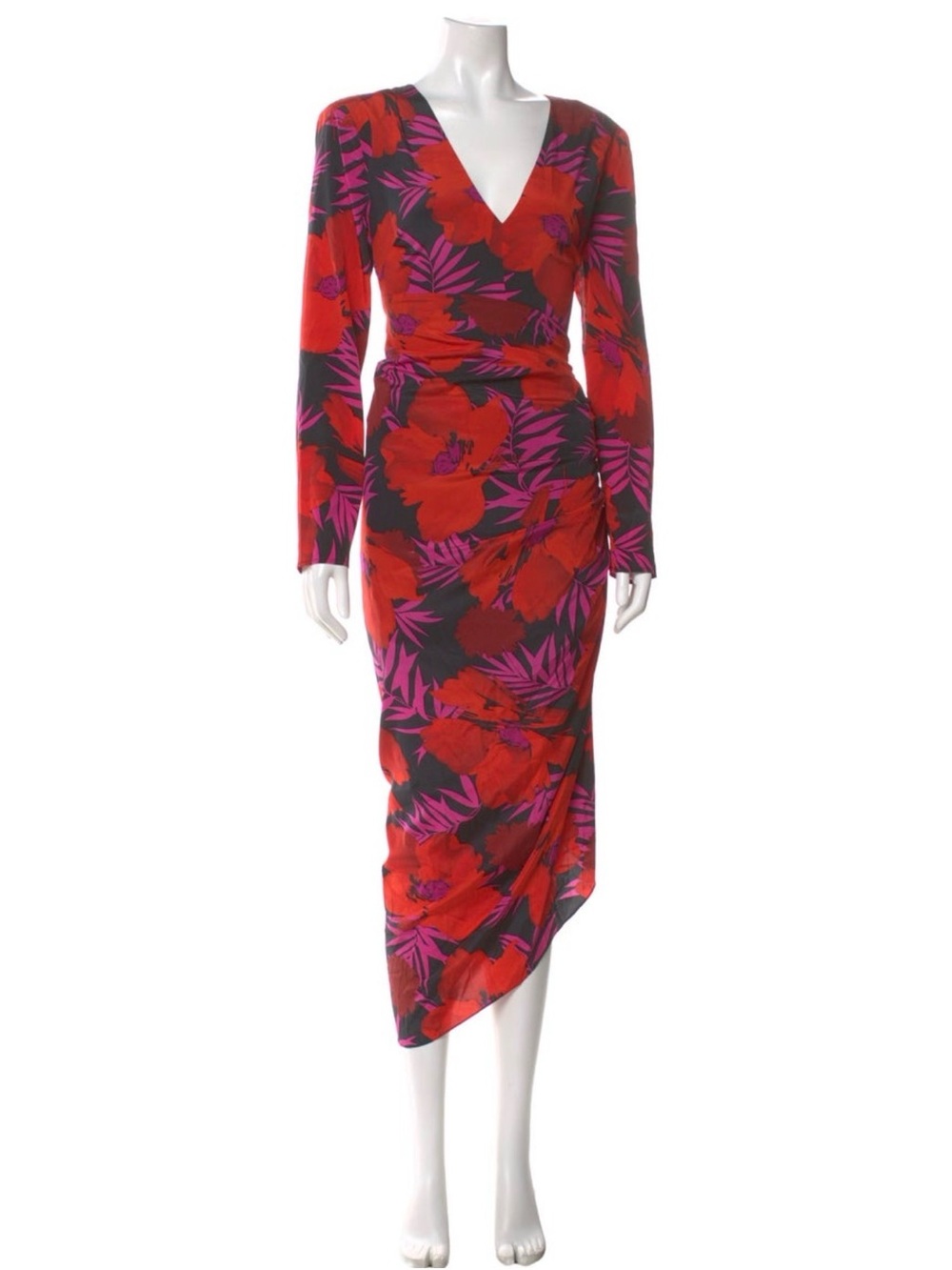 Veronica Beard Alvaro Red Purple Silk Printed Midi Dress 6